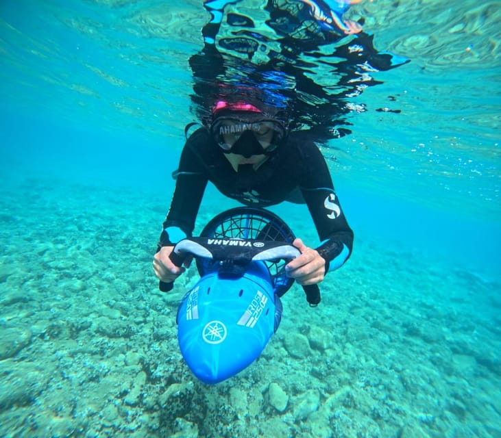 Chania: Sea Scooter Snorkeling boat tour - First water stop: learning the Sea Scooter
