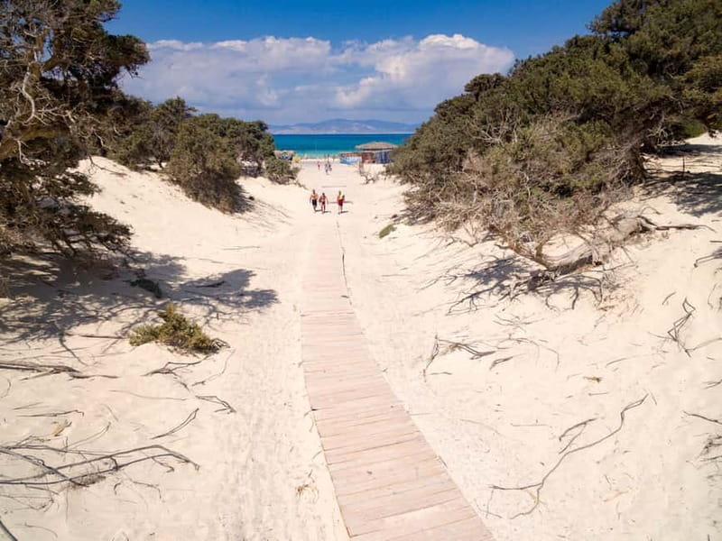 Crete: Chrissi Island Yacht Cruise with Lunch & Snorkeling - White sand and a short walk on Chrissi Island
