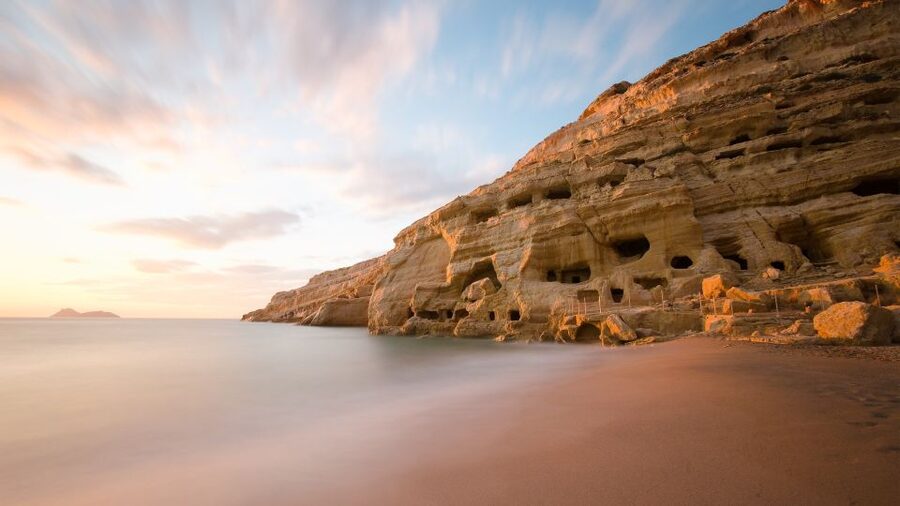 Crete: Matala Beach and Hippie caves, Red beach - The long road from eastern Crete