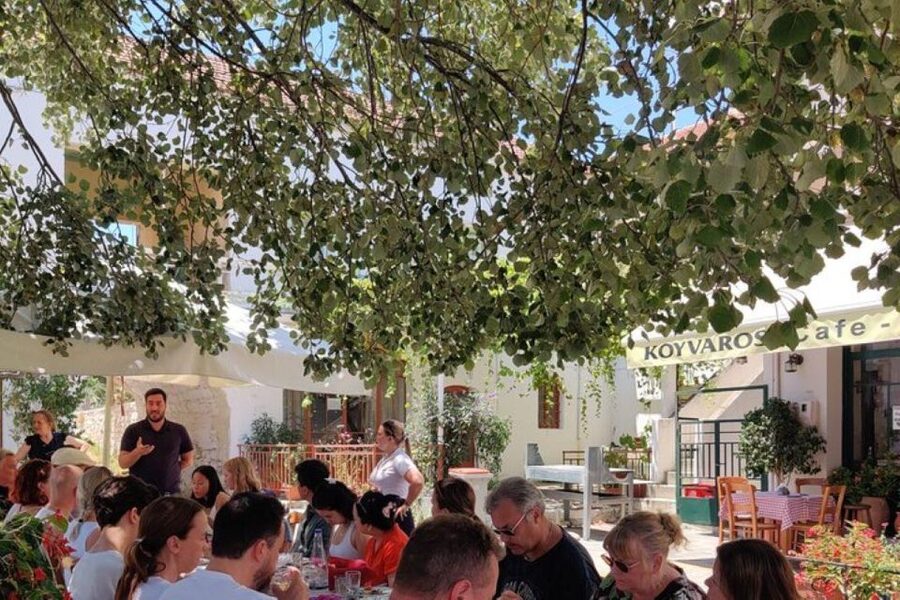 Private tasting of 6 cretan wines in Fres village - Cheese, rusks, and olives make the tasting work