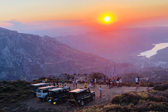 Sunset Jeep Tour in Crete - Sunset at Karfi with prosecco and fruit